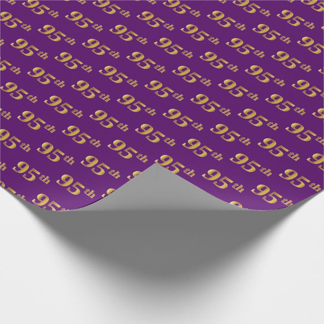 Purple, Faux Gold 95th (Ninety-Fifth) Event Wrapping Paper (Corner)