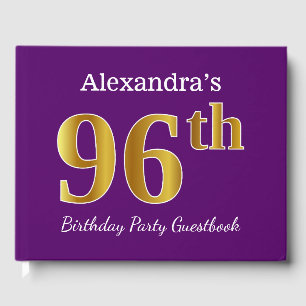 Purple, Faux Gold 96th Birthday Party; Custom Name Guest Book