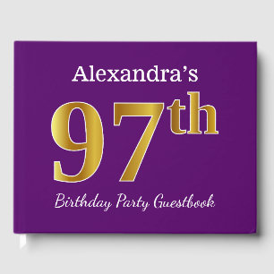 Purple, Faux Gold 97th Birthday Party; Custom Name Guest Book