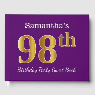 Purple, Faux Gold 98th Birthday Party; Custom Name Guest Book