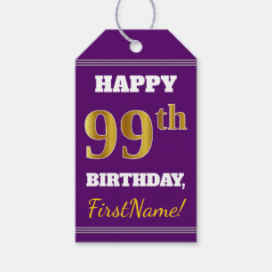 Purple, Faux Gold 99th Birthday + Custom Name Gift Tags