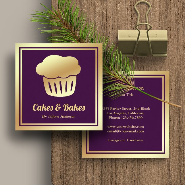 Purple Faux Gold Foil Homemade Cupcake Bakery Square Business Card (Creator Uploaded)