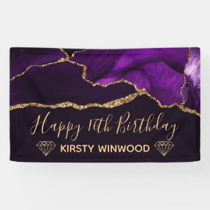 Purple & Faux Gold Glitter Agate Sweet 16 Banner