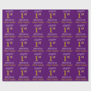 Purple, Faux Gold "HAPPY 1st BIRTHDAY" Wrapping Paper