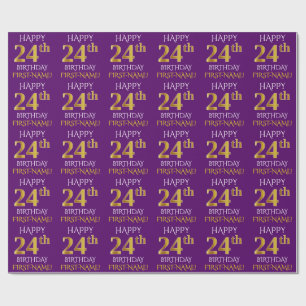 Purple, Faux Gold "HAPPY 24th BIRTHDAY" Wrapping Paper