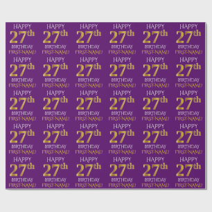 Purple, Faux Gold "HAPPY 27th BIRTHDAY" Wrapping Paper