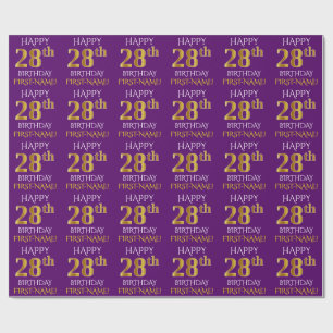 Purple, Faux Gold "HAPPY 28th BIRTHDAY" Wrapping Paper