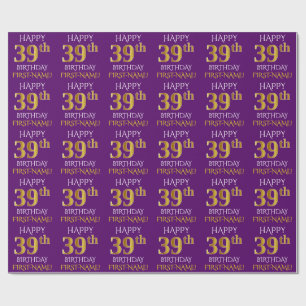 Purple, Faux Gold "HAPPY 39th BIRTHDAY" Wrapping Paper