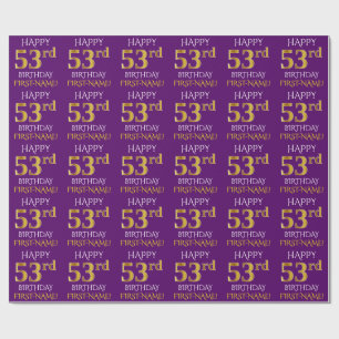 Purple, Faux Gold "HAPPY 53rd BIRTHDAY" Wrapping Paper