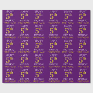 Purple, Faux Gold "HAPPY 5th BIRTHDAY" Wrapping Paper