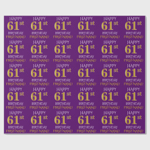 Purple, Faux Gold "HAPPY 61st BIRTHDAY" Wrapping Paper