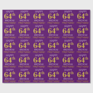 Purple, Faux Gold "HAPPY 64th BIRTHDAY" Wrapping Paper