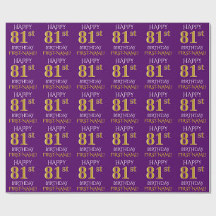 Purple, Faux Gold "HAPPY 81st BIRTHDAY" Wrapping Paper