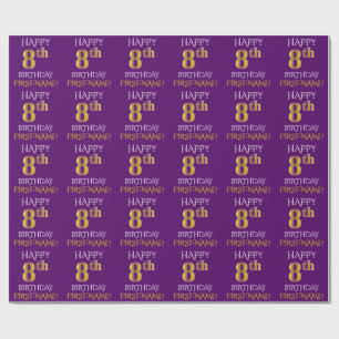 Purple, Faux Gold "HAPPY 8th BIRTHDAY" Wrapping Paper