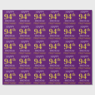 Purple, Faux Gold "HAPPY 94th BIRTHDAY" Wrapping Paper
