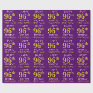 Purple, Faux Gold "HAPPY 96th BIRTHDAY" Wrapping Paper