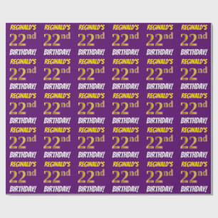 Purple, Faux/Imitation Gold, "22nd BIRTHDAY" Wrapping Paper