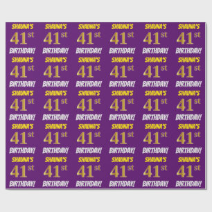 Purple, Faux/Imitation Gold, "41st BIRTHDAY" Wrapping Paper