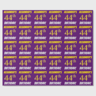 Purple, Faux/Imitation Gold, "44th BIRTHDAY" Wrapping Paper