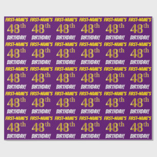 Purple, Faux/Imitation Gold, "48th BIRTHDAY" Wrapping Paper