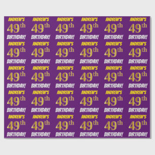 Purple, Faux/Imitation Gold, "49th BIRTHDAY" Wrapping Paper
