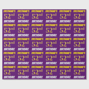 Purple, Faux/Imitation Gold, "52nd BIRTHDAY" Wrapping Paper