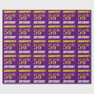 Purple, Faux/Imitation Gold, "56th BIRTHDAY" Wrapping Paper