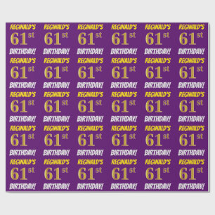 Purple, Faux/Imitation Gold, "61st BIRTHDAY" Wrapping Paper