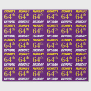 Purple, Faux/Imitation Gold, "64th BIRTHDAY" Wrapping Paper