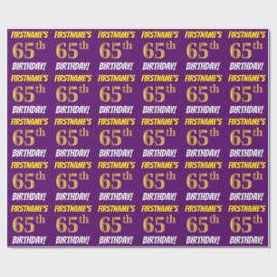 Purple, Faux/Imitation Gold, "65th BIRTHDAY" Wrapping Paper