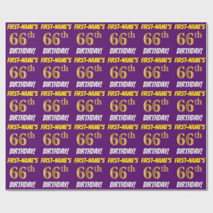 Purple, Faux/Imitation Gold, "66th BIRTHDAY" Wrapping Paper