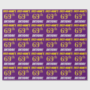 Purple, Faux/Imitation Gold, "69th BIRTHDAY" Wrapping Paper