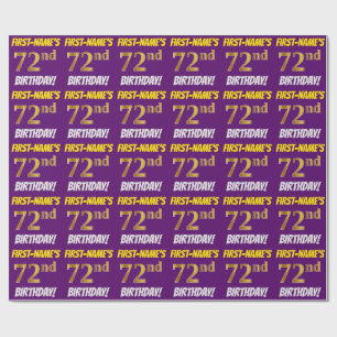 Purple, Faux/Imitation Gold, "72nd BIRTHDAY" Wrapping Paper