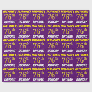 Purple, Faux/Imitation Gold, "76th BIRTHDAY" Wrapping Paper
