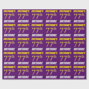 Purple, Faux/Imitation Gold, "77th BIRTHDAY" Wrapping Paper
