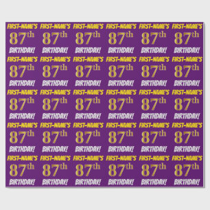 Purple, Faux/Imitation Gold, "87th BIRTHDAY" Wrapping Paper