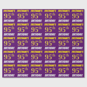 Purple, Faux/Imitation Gold, "95th BIRTHDAY" Wrapping Paper