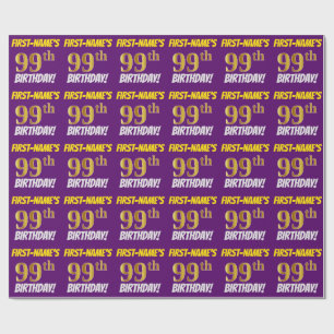 Purple, Faux/Imitation Gold, "99th BIRTHDAY" Wrapping Paper