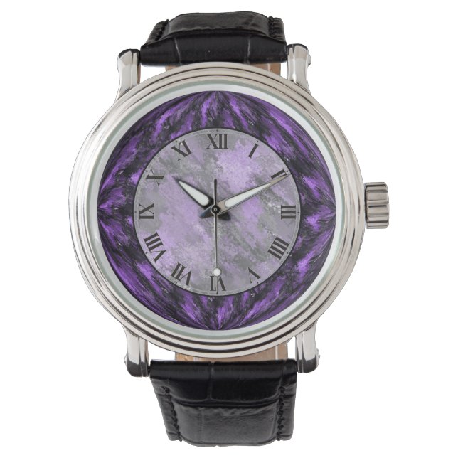 Purple Faux Marble Wrist Watch (Front)