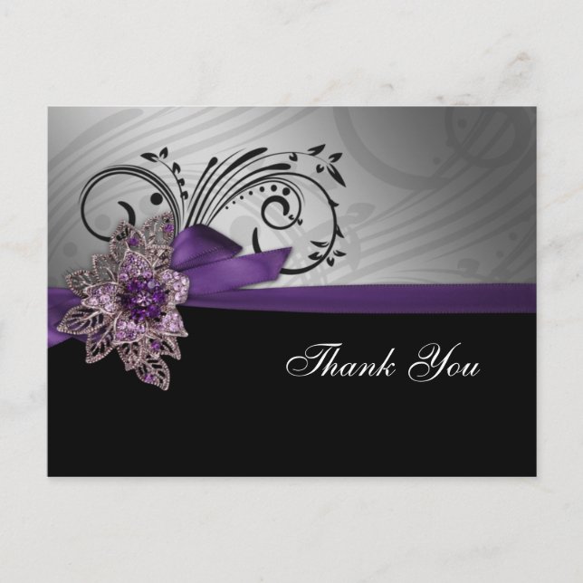 Purple FAUX ribbon vintage brooch Wedding Postcard (Front)