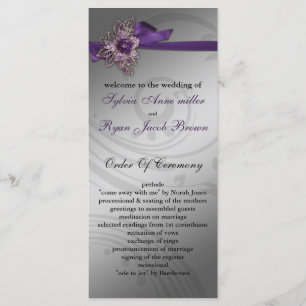 Purple FAUX ribbon vintage brooch Wedding Programme