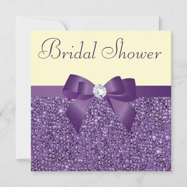 Purple Faux Sequins Bow Diamond Bridal Shower Invitation (Front)