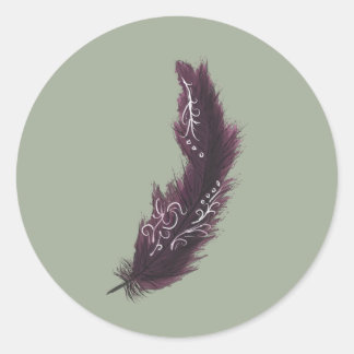 Purple Feather with White Designs Green Sticker