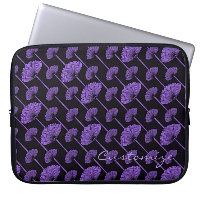 Purple Feathered Floral Fans Pattern Laptop Sleeve (Front)