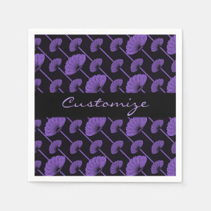 Purple Feathered Floral Fans Pattern Napkins