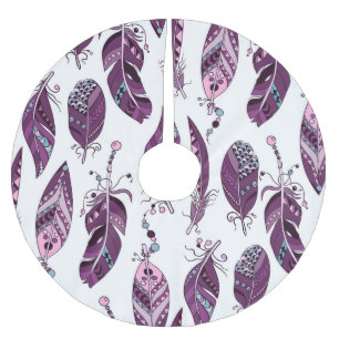 Purple Feathers: Vintage Ornamental Seamless. Brushed Polyester Tree Skirt