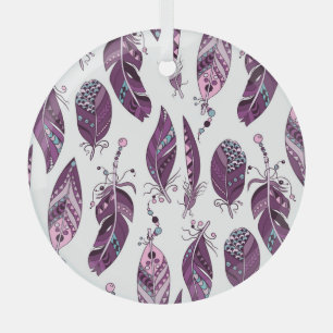 Purple Feathers: Vintage Ornamental Seamless. Glass Tree Decoration