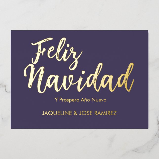 Purple Feliz Navidad Spanish Gold Foil Holiday (Front)