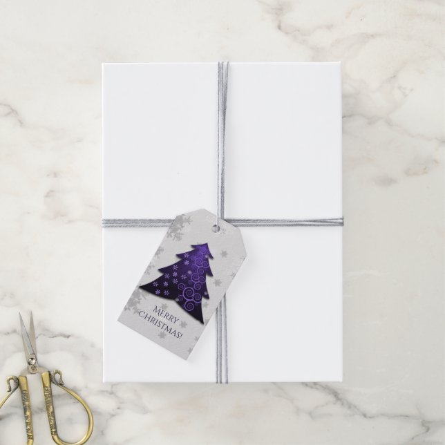 Purple Festive Christmas Tree Gift Tag (With Twine)