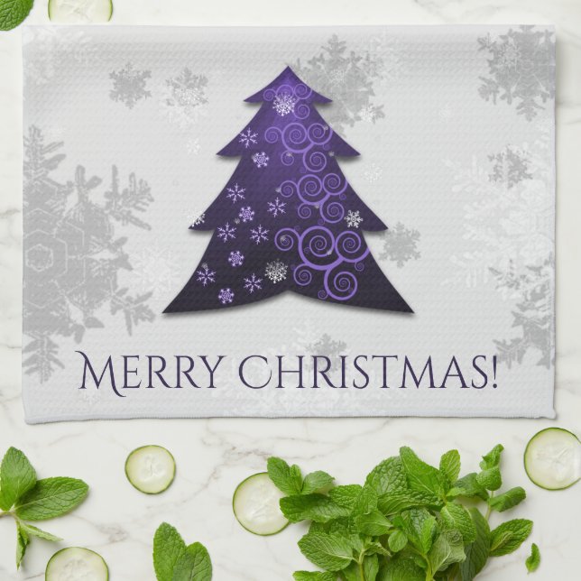 Purple Festive Christmas Tree Kitchen Towel (Folded)